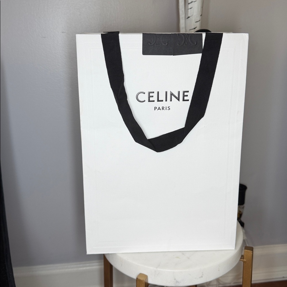 Celine White Shopping Bag with Black Handles